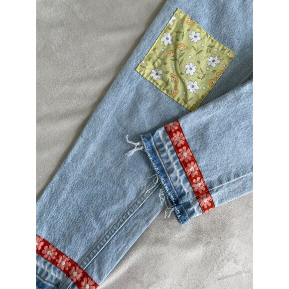 VTG Custom Patchwork LEVIS Jeans Angelina Vanelli Boho Embellishments Design - Picture 11 of 16